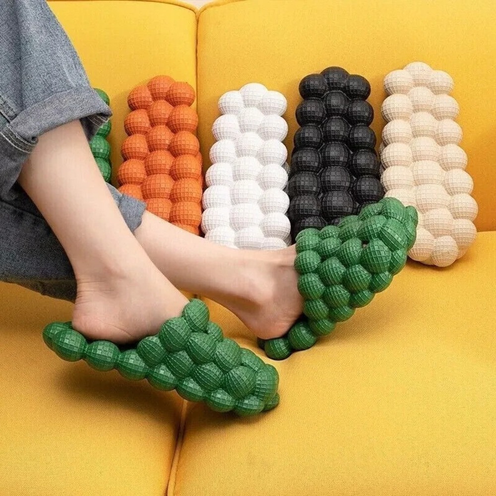 Women Massage Bubble Slides Slippers‎ Funny Lychee Non-slip Spa Slippers Beige 6